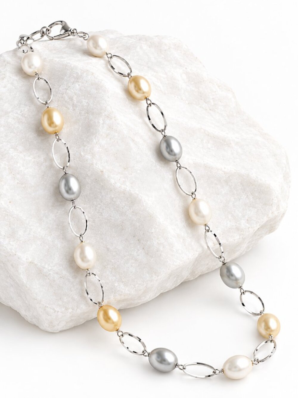Modernist Large Baroque Pearl tri colour choker necklace NEW